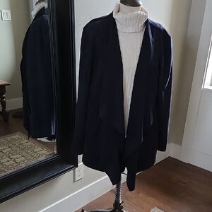 Chico's Navy Open-Front Blue Suede Leather Blazer